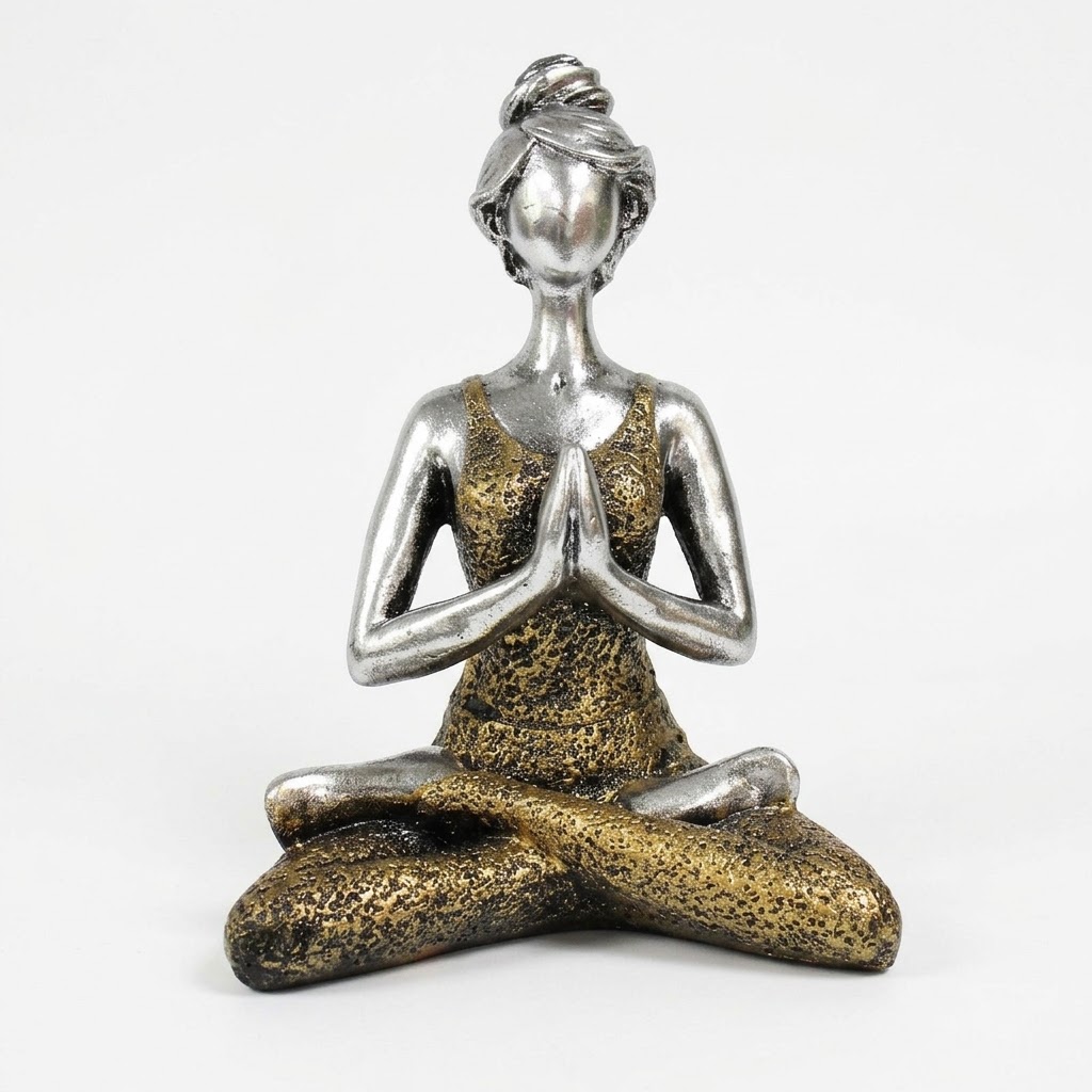 Figura femenina de yoga - Plata y oro 24 cm.