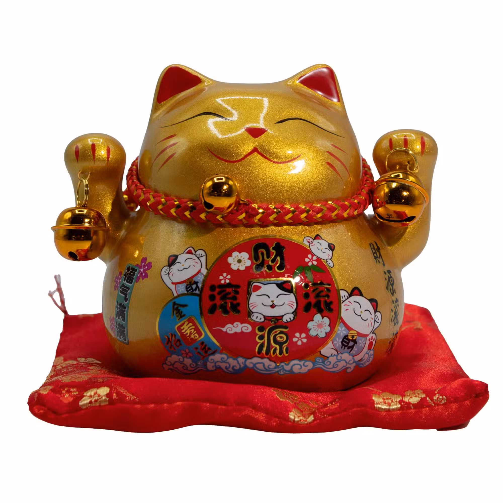 Hucha de cerámica con Gato de la Suerte - Dorado sobre cojín