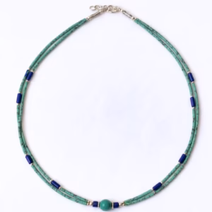 Collar nepalí extrafino de dos líneas - Colgante de lapislázuli y malaquita