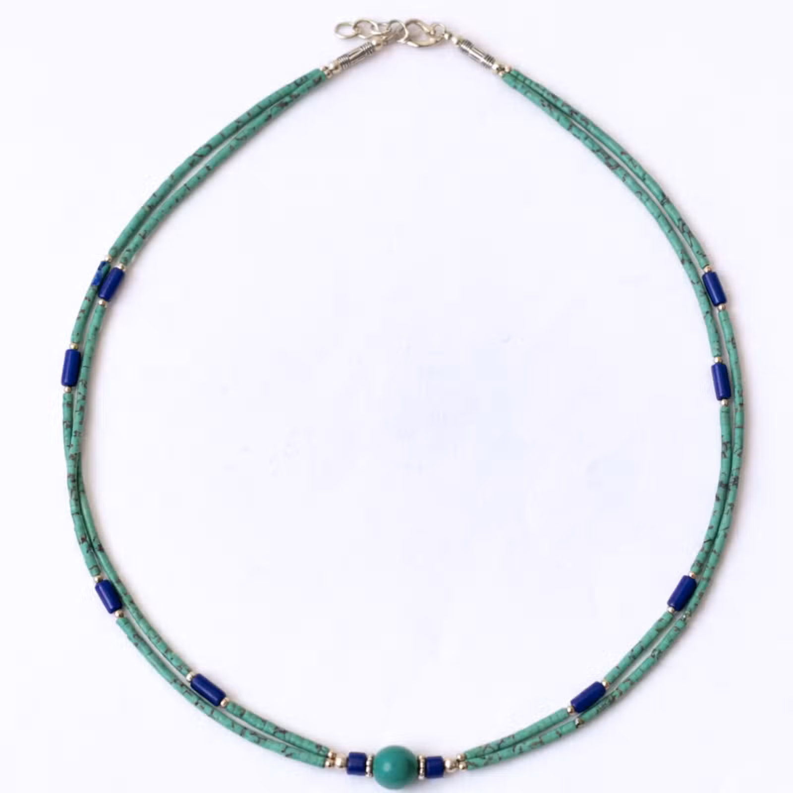 Collar nepalí extrafino de dos líneas - Colgante de lapislázuli y malaquita