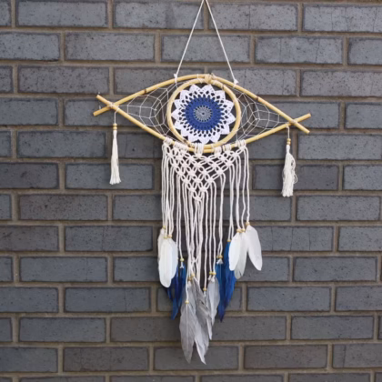 Atrapasueños - Macramé Ojo Blanco / Azul / Gris, Mediano
