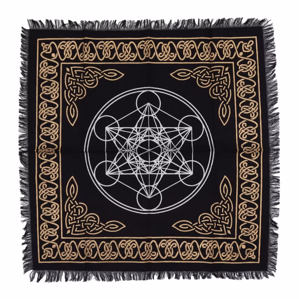 Mantel de altar esotérico con flecos - Gráfico de los chakras
