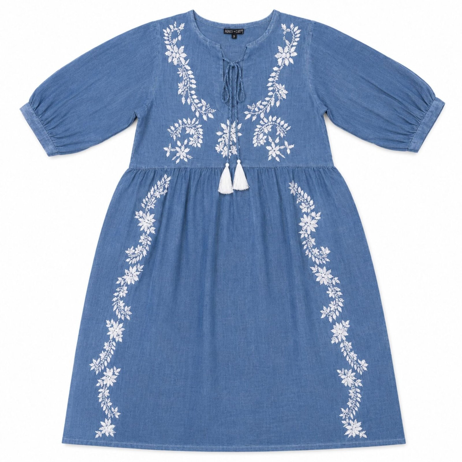 Nomad Sari On the Med Collection - Vestido - Azul oscuro con bordado y borlas (L-XL)