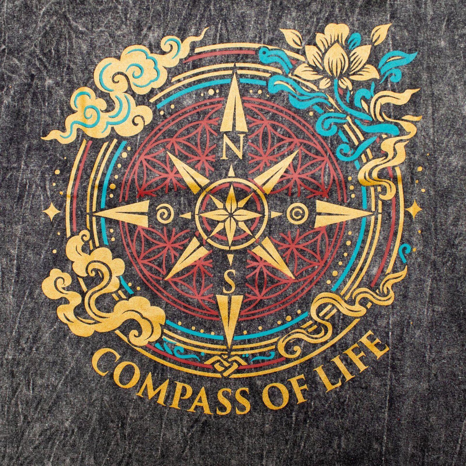 Nomad Sari Camiseta de algodón lavado a la piedra - Brújula de la Vida - Gris carbón - XL - Imagen 5