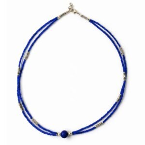Collar nepalí extrafino de dos líneas - Colgante de ónix azul y lapislázuli