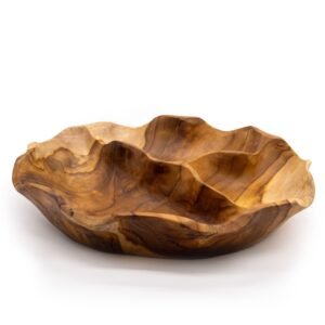 Frutero redondo liso de madera de teca de tres secciones - 30x5.5cm