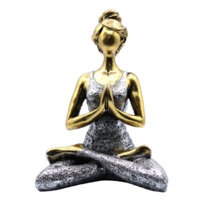 Figura femenina de yoga - Bronce y plata 24 cm.