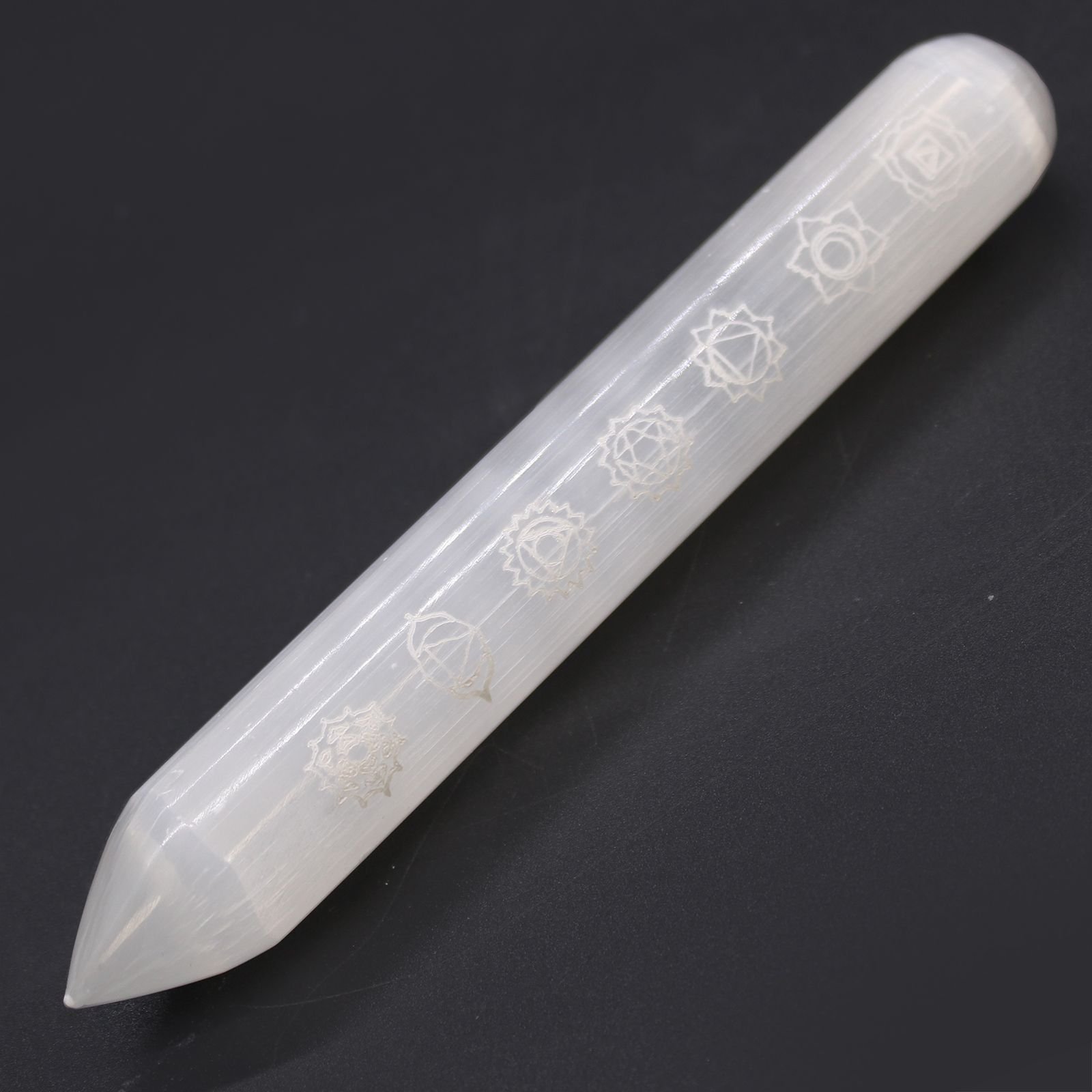Varita Selenita - 16 cm (Punto uno Extremo) 7 Chakra - Imagen 3