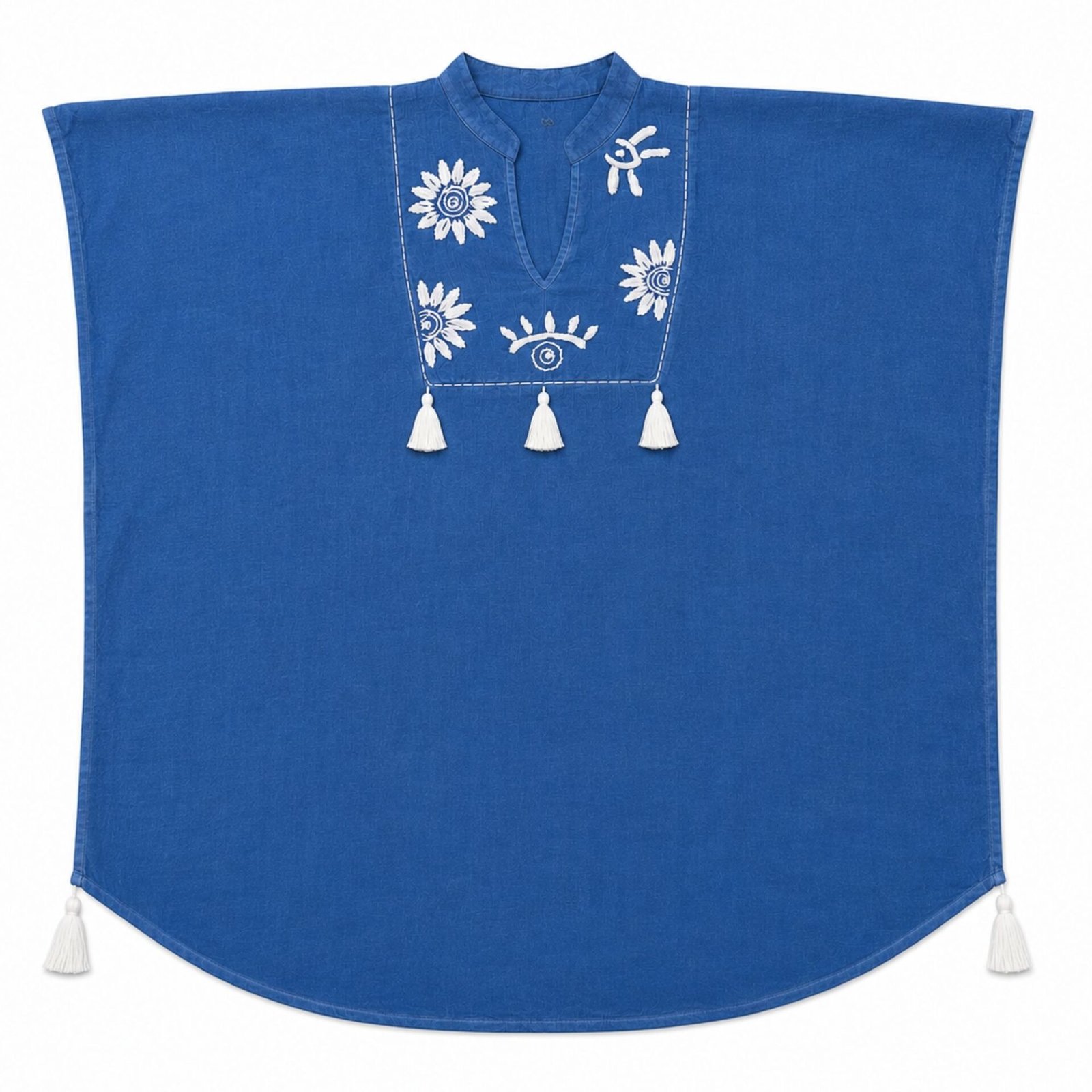 Nomad Sari en la Colección Med - Kaftán - Azul con bordado en crema y borlas - Imagen 2