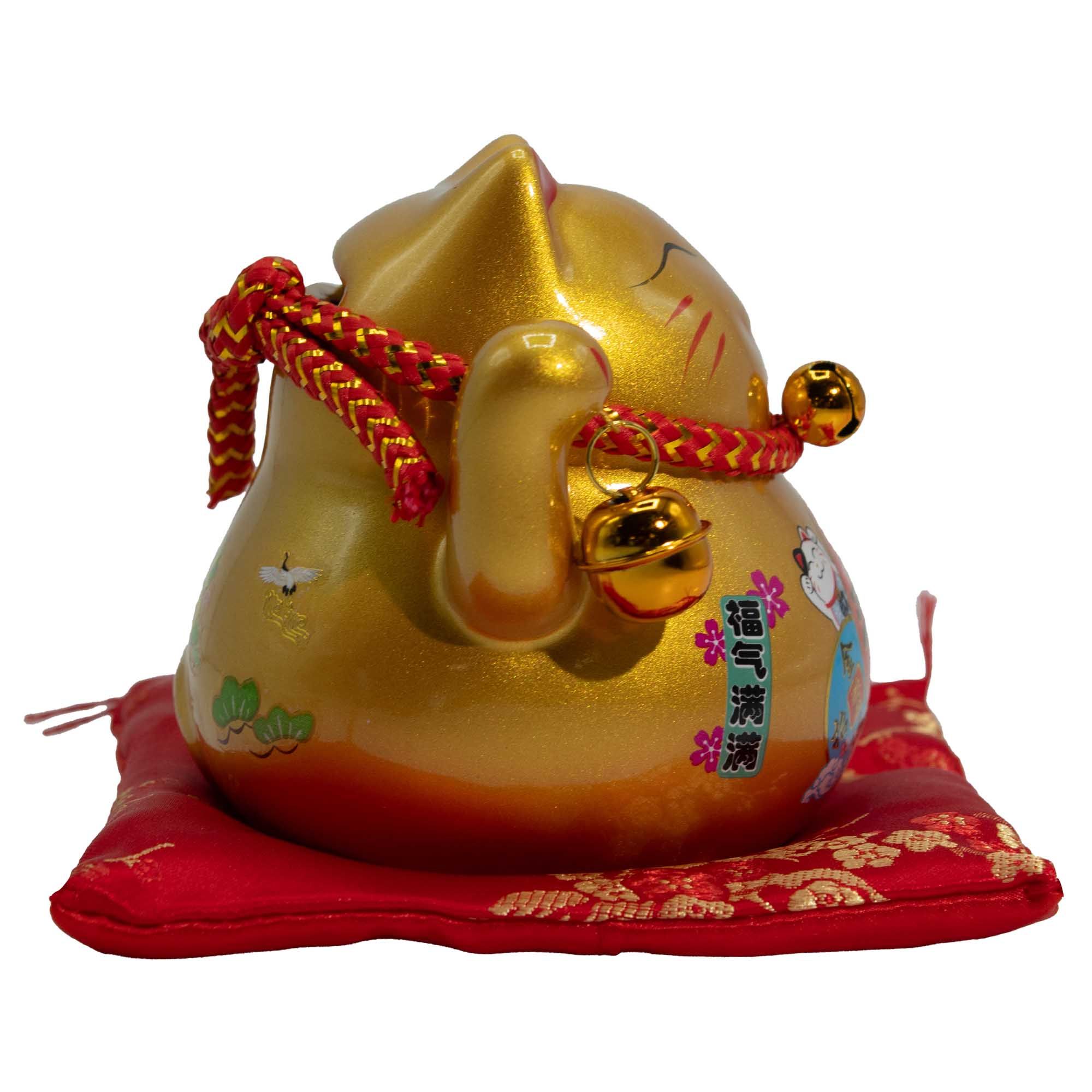 Hucha de cerámica con Gato de la Suerte - Dorado sobre cojín - Imagen 2