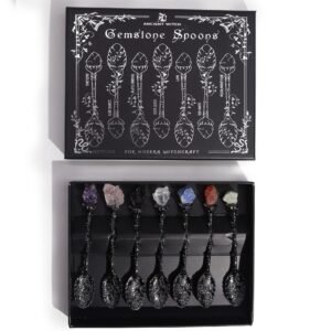 Juego de 7 Cucharas de Bruja de Cristal de Piedra Preciosa de Plata Oscura