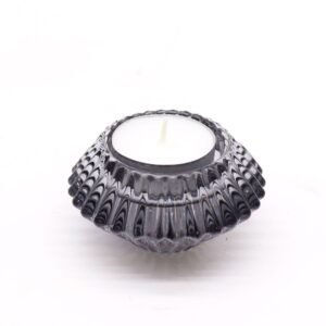 Portavelas reversible con diseño de flor para cena / vela de té - Gris medianoche