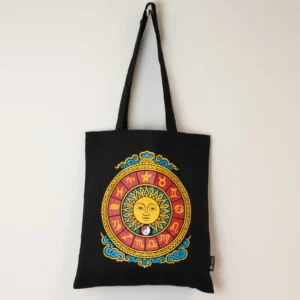 Bolso tote icónico y clásico - Sol del Zodíaco - Negro 6 oz