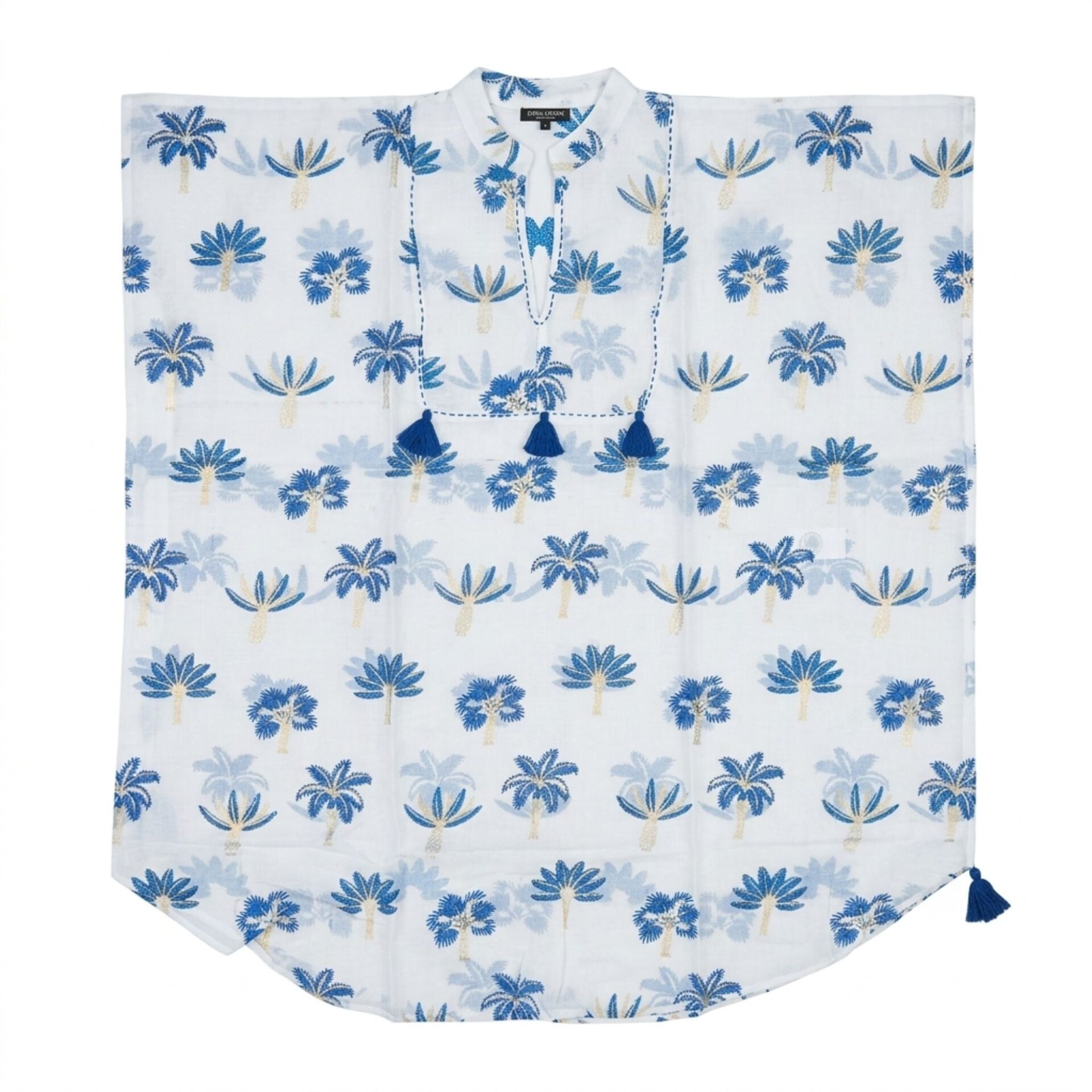 Nomad Sari En la Colección Med - Kaftán - Crema con Bordado Azul y Borlas - Imagen 2
