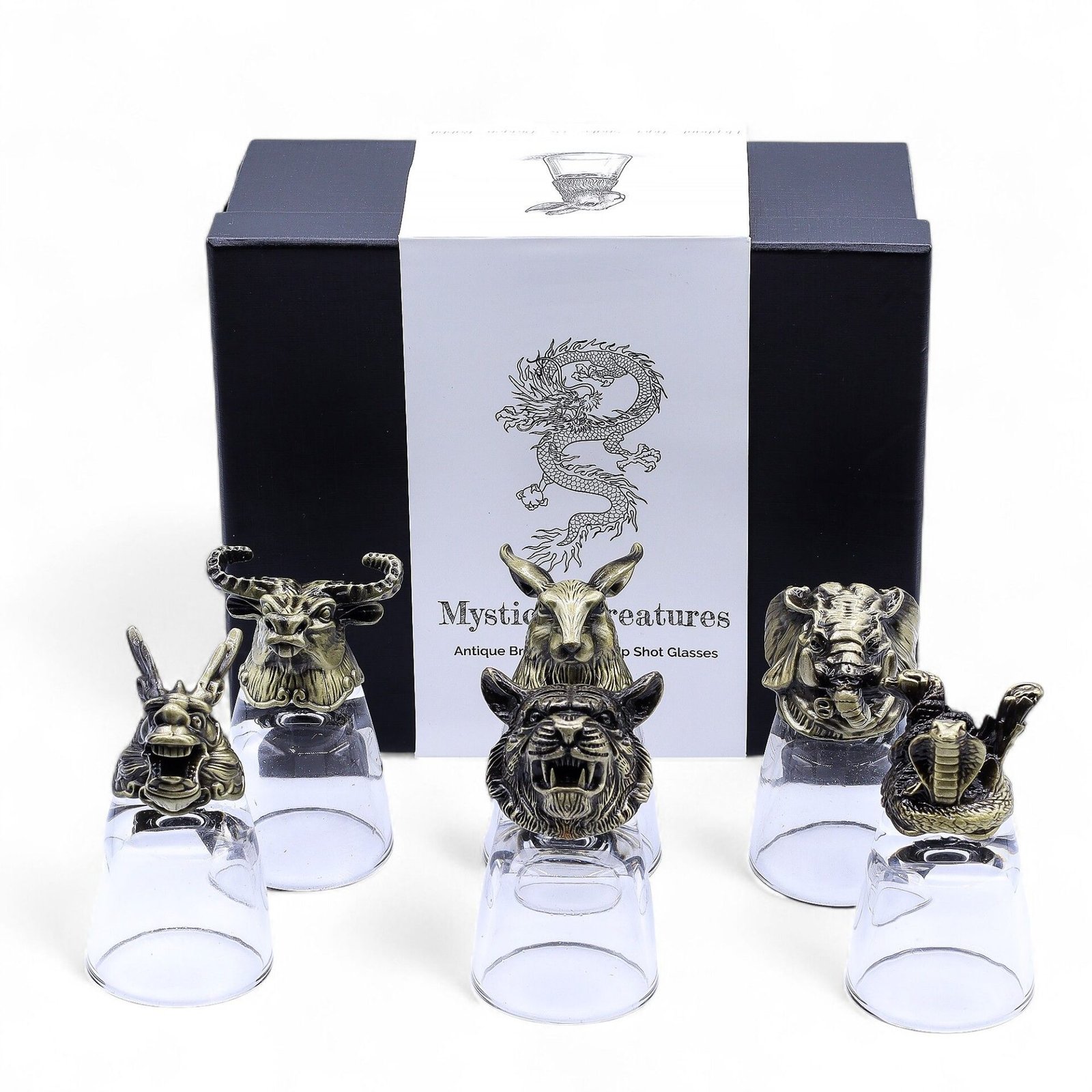 6 vasos de chupito (50 ml) - Criaturas Salvajes del Bosque - Bronce antiguo