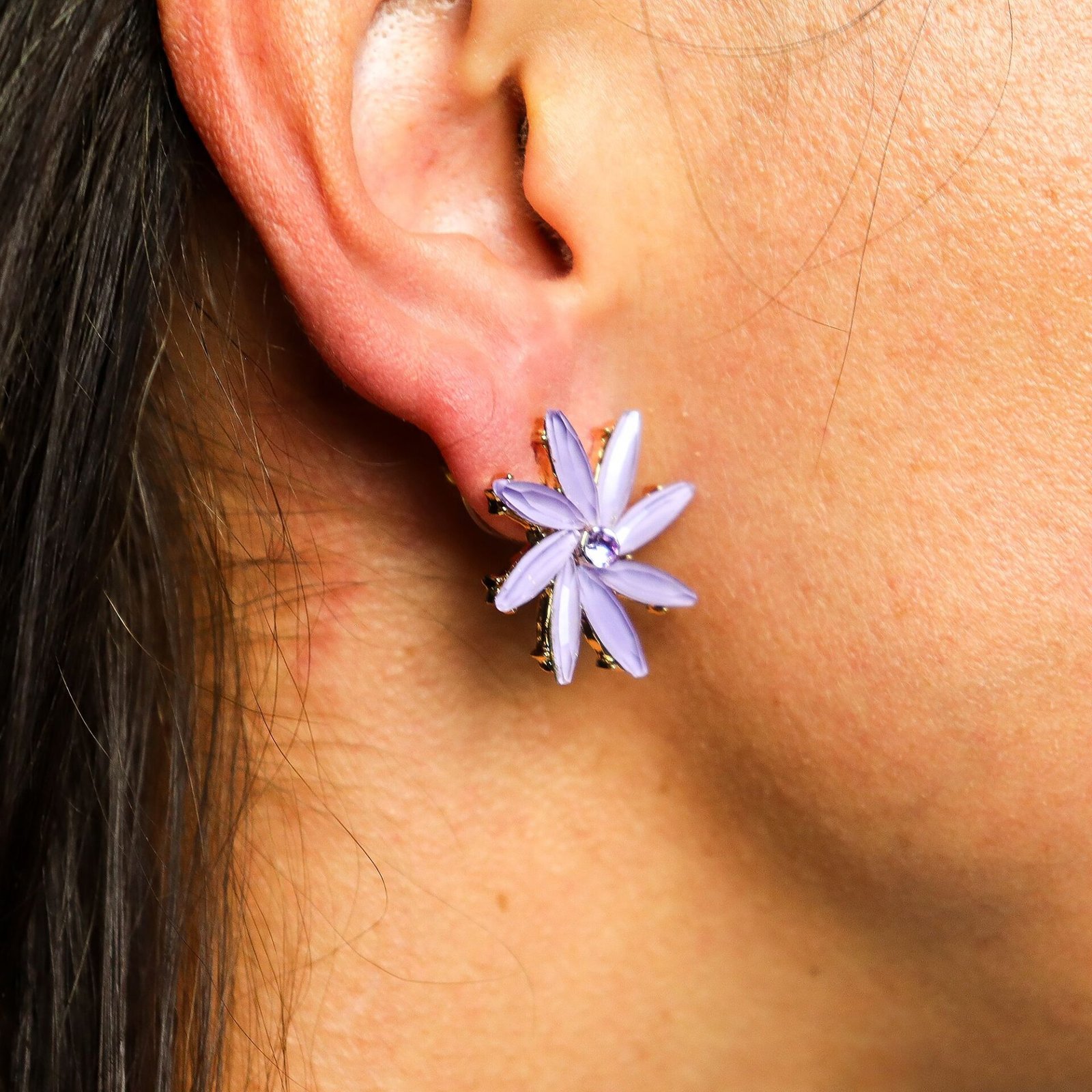 Pendientes de Cristal Vintage - Flores - Lavanda - Imagen 2