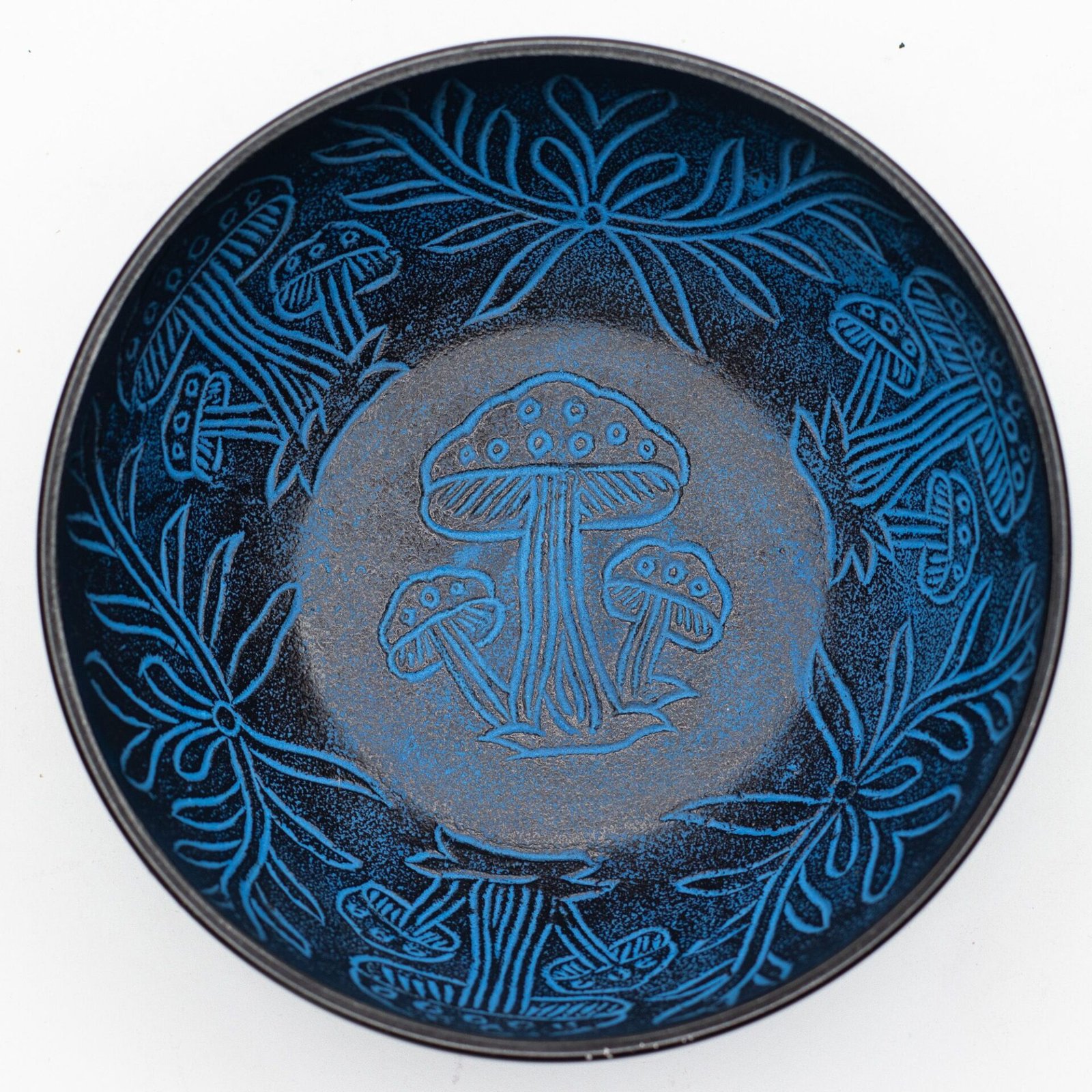 Cuenco tibetano de aluminio - hongo mágico - azul (20 cm)