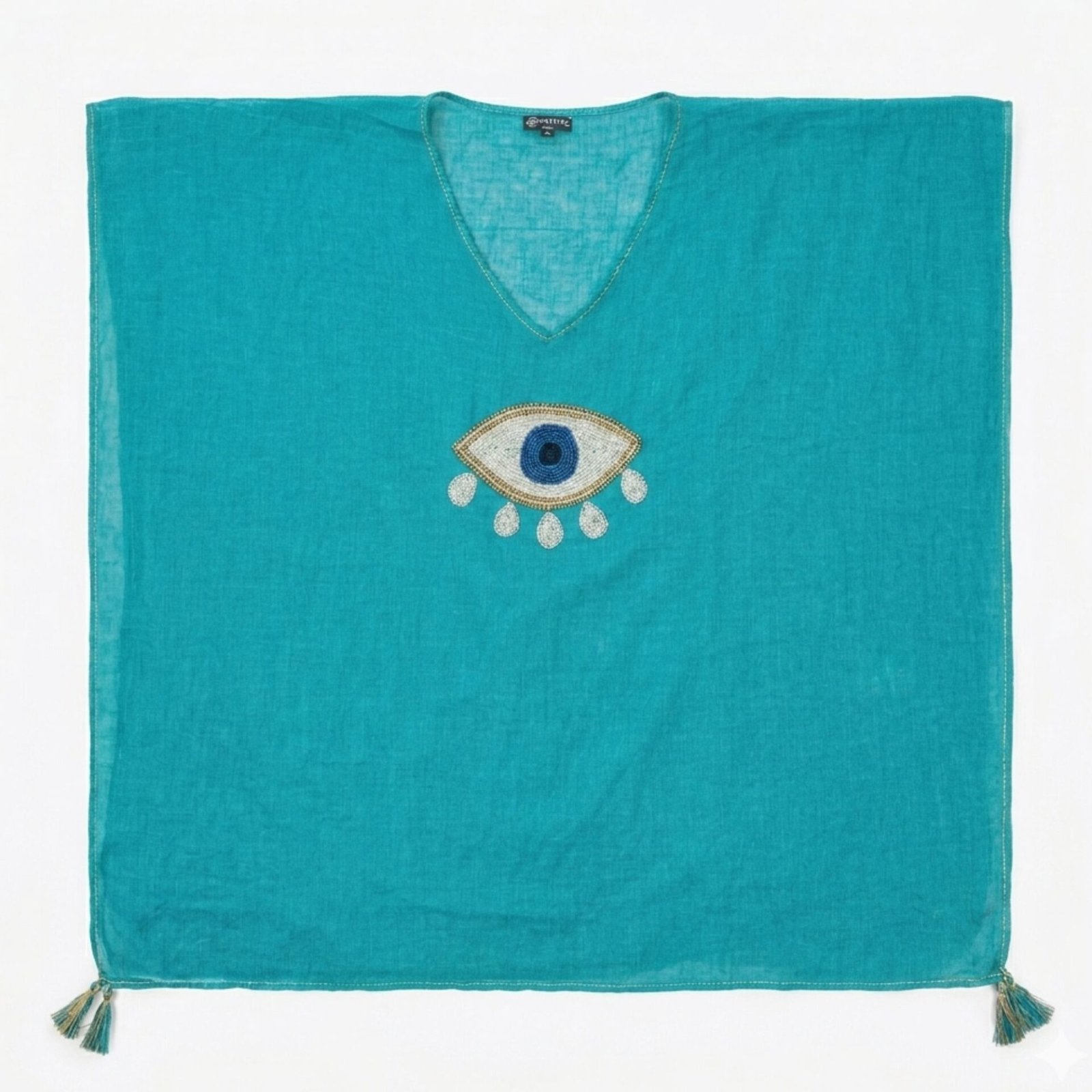 Nomad Sari en la Colección Med - Kaftán - Turquesa con Dorado y Blanco, Gran Ojo Turco - Imagen 2