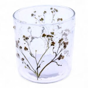 Portavelas recto de Vidrio floral natural - Margarita  - (8x8 cm)