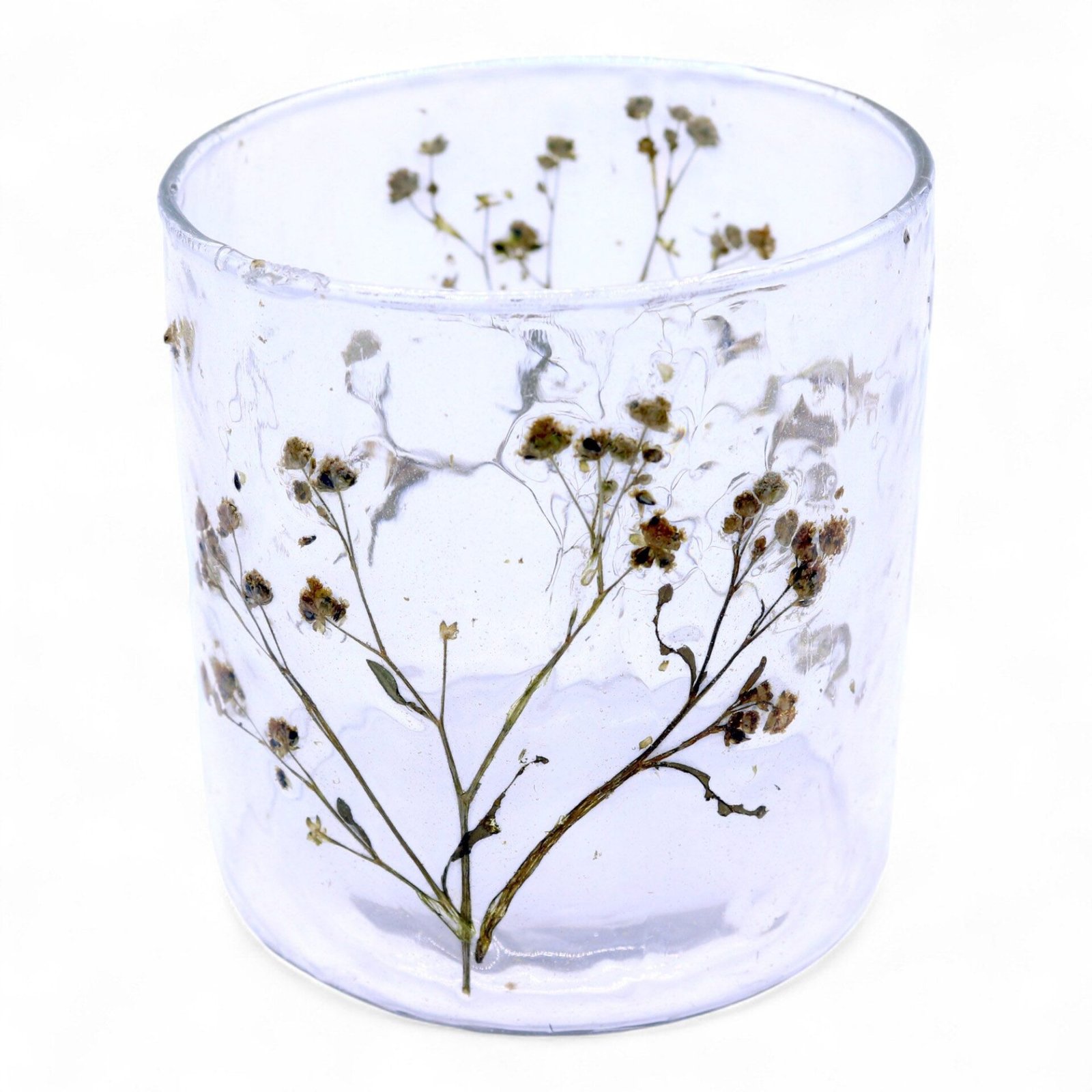 Portavelas recto de Vidrio floral natural - Margarita - (8x8 cm)