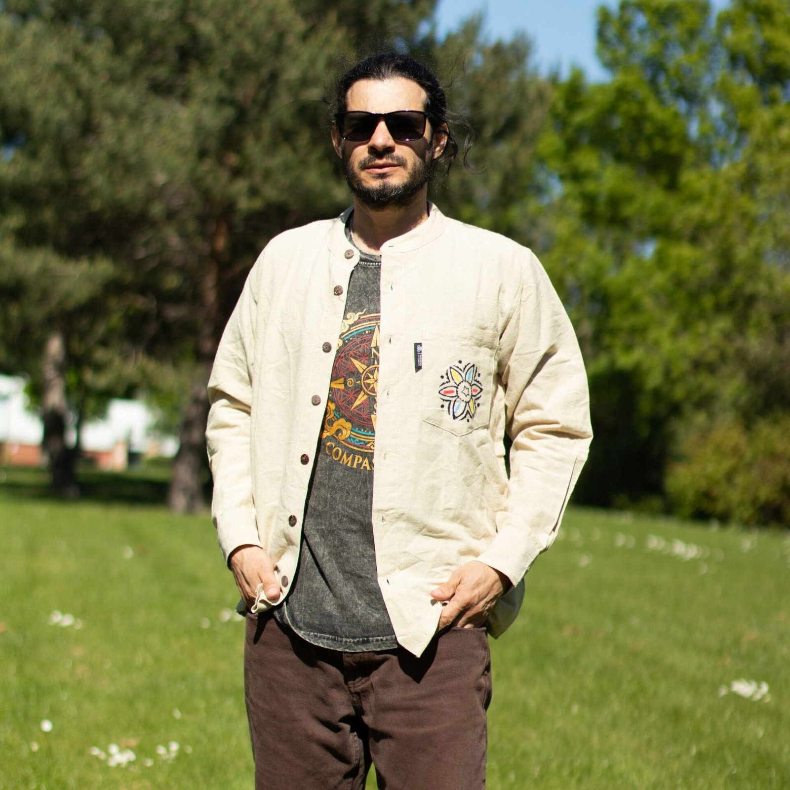 Nomad Sari Camiseta de algodón lavado a la piedra - Brújula de la Vida - Gris carbón - XL - Imagen 3