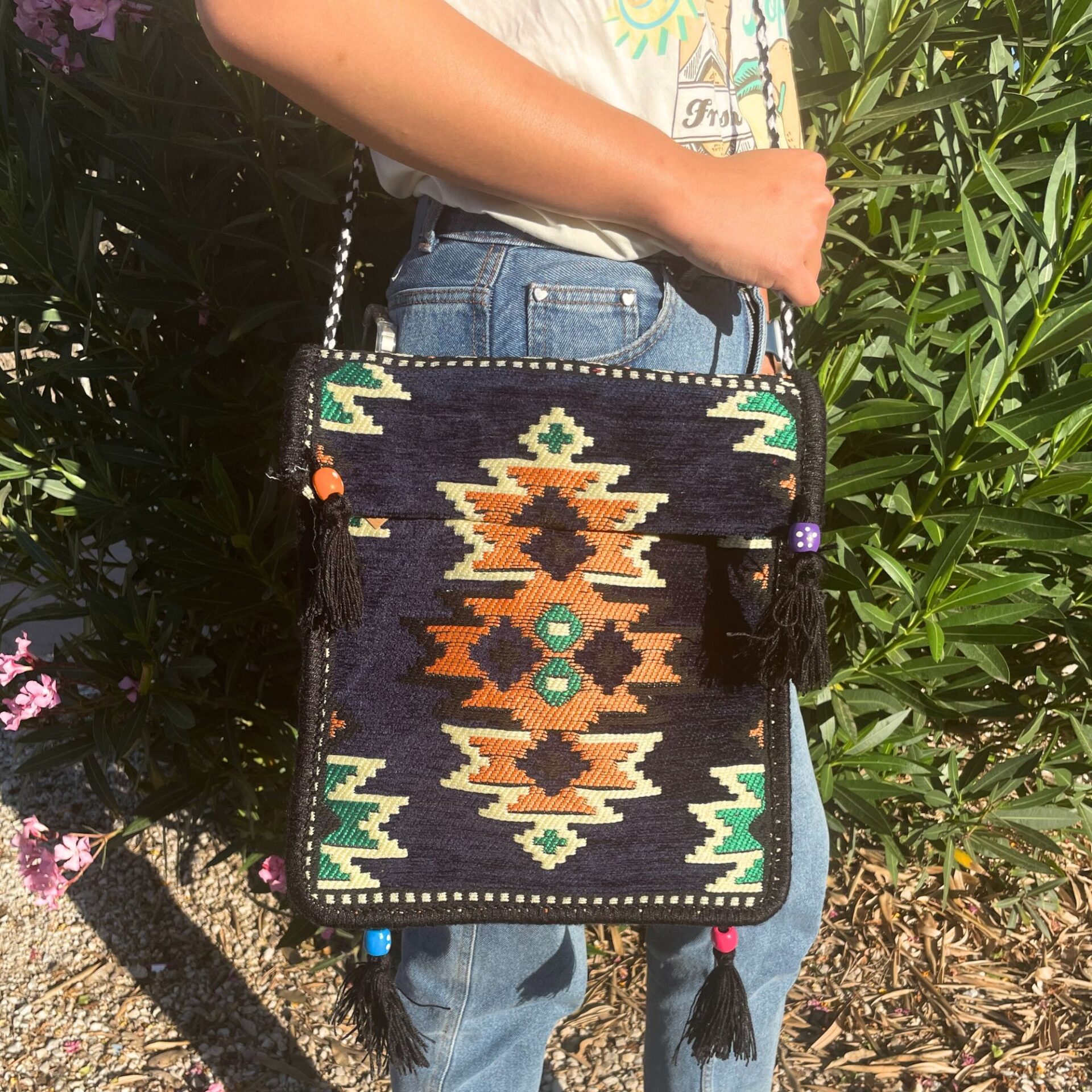 Bolso bandolera de festival Kilim azul marino oscuro - Imagen 3