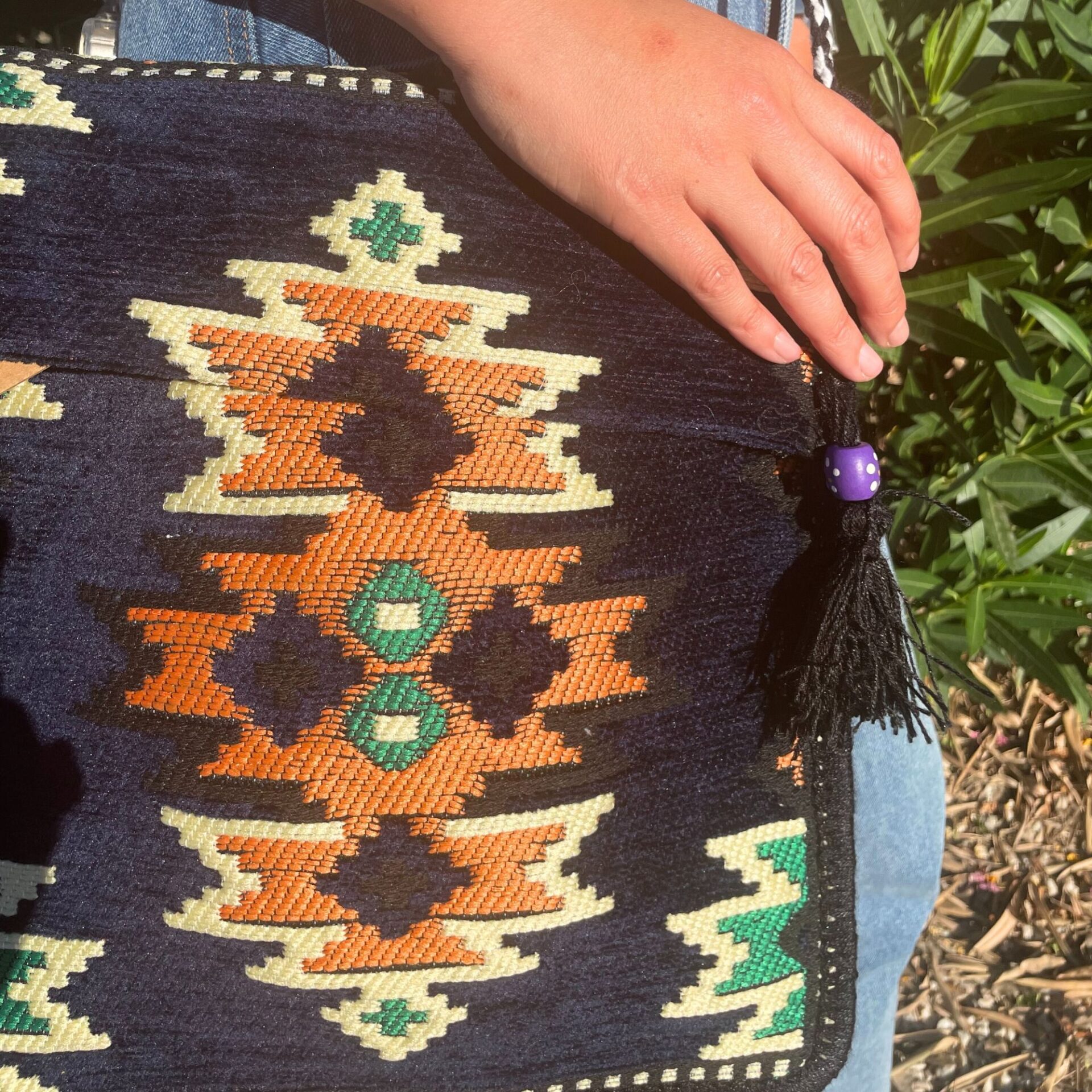Bolso bandolera de festival Kilim azul marino oscuro - Imagen 2