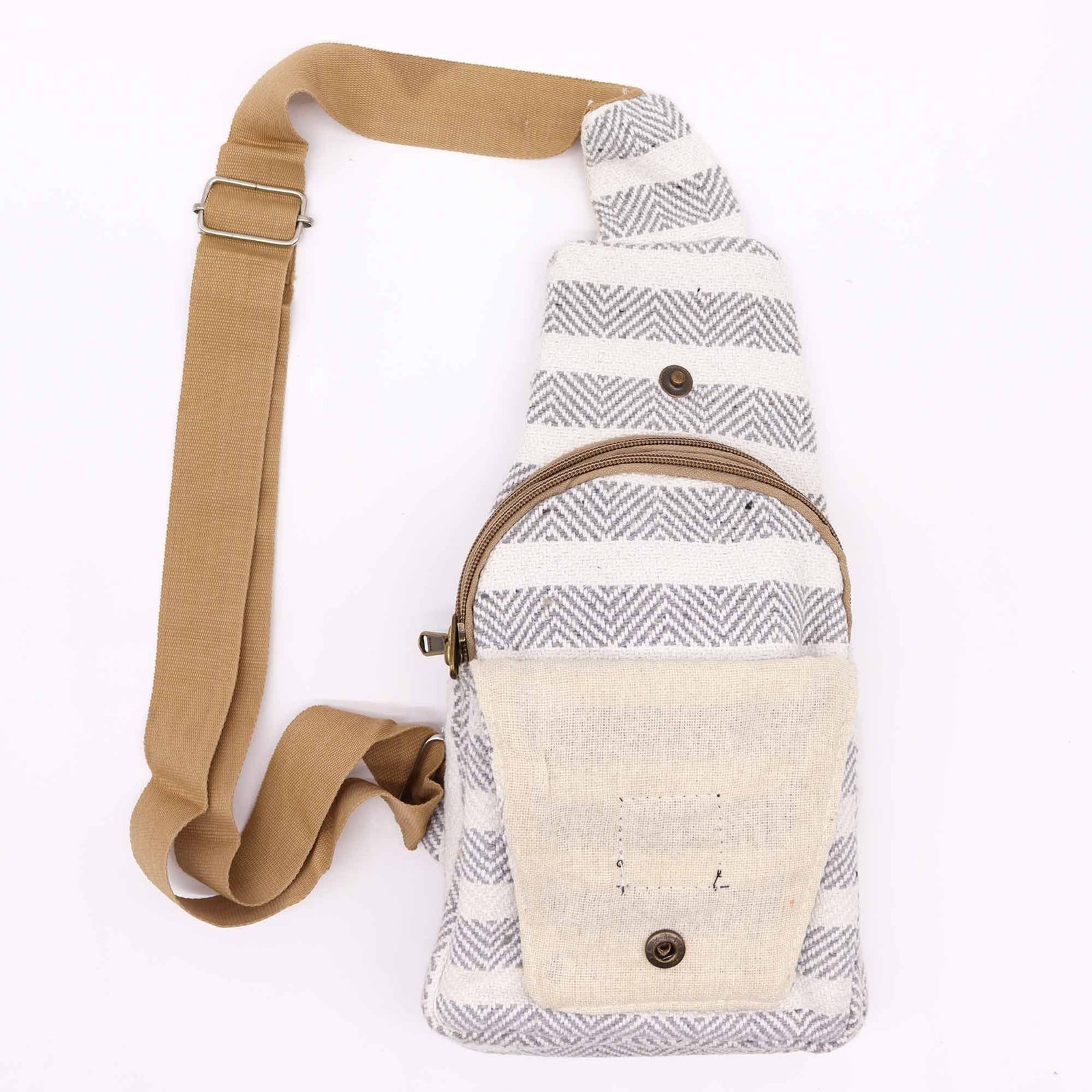 Bolso Bandolera de Algodon Natural - Gris y Blanco - Imagen 3