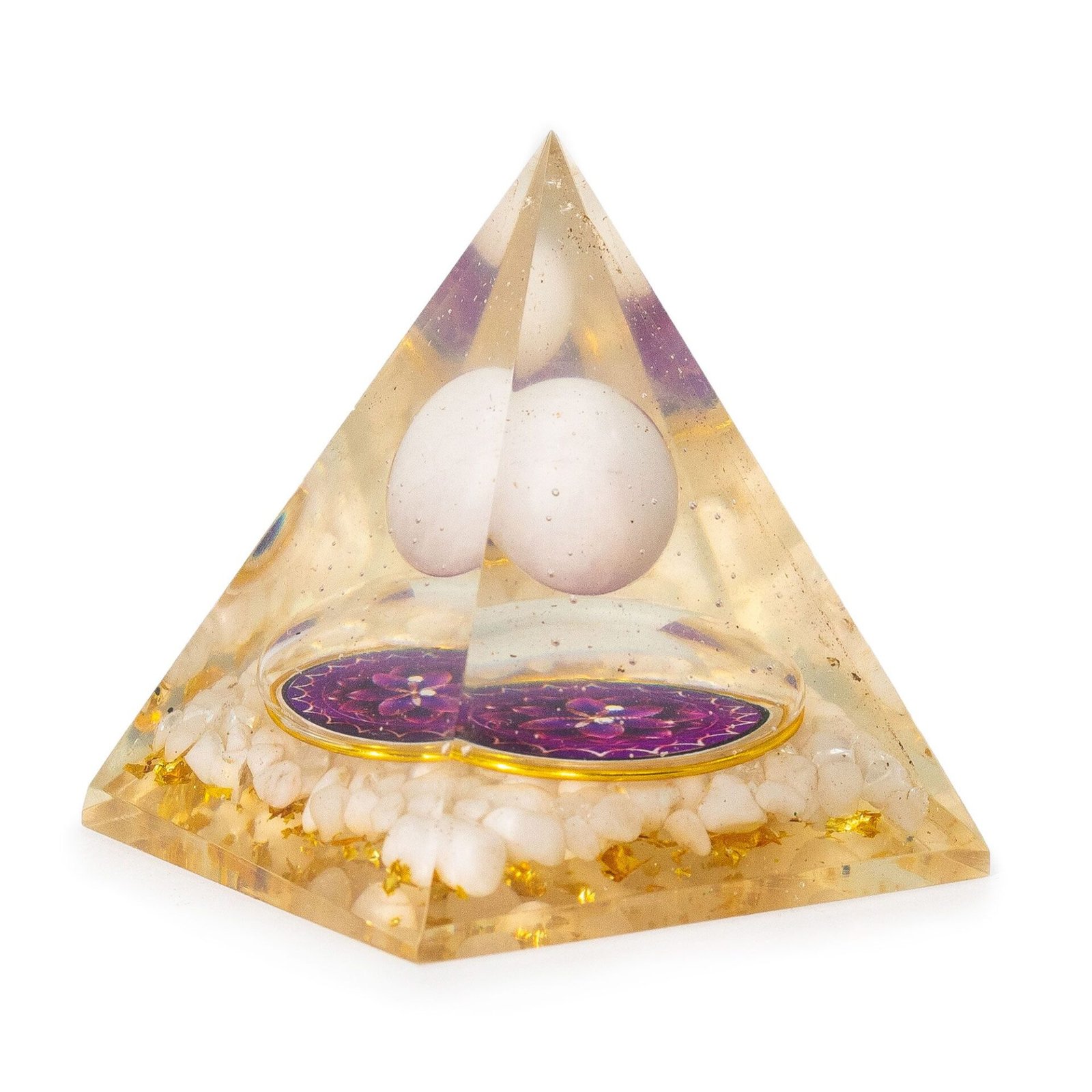 Pirámide de orgonita - Esfera de cuarzo flotante - Trozos de cuarzo 7x6 cm. - Imagen 2