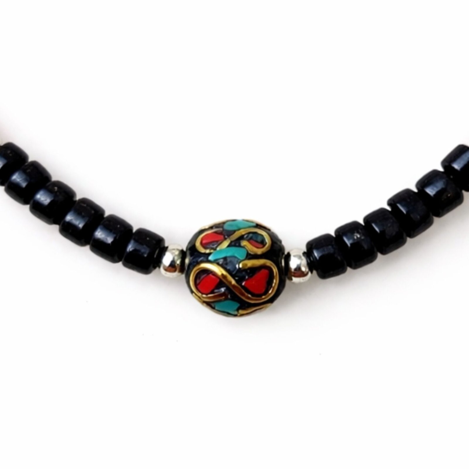 Conjunto de Collar con colgante Om nepalí de ónix y coralita 50 cm. y pulsera 17 cm. - Imagen 3