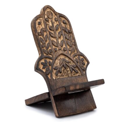 Soporte de madera tallada para teléfono - Hamsa 20x9.5cm