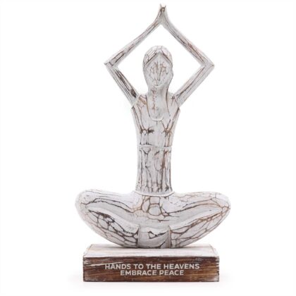 Mujer de Madera yoga - Encalada - Postura Manos Arriba - Manos al Cielo Abrazan la Paz 30,5 cm.