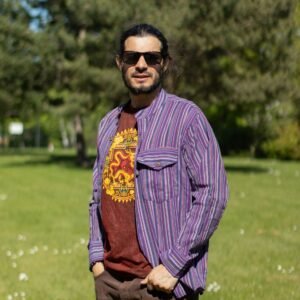 Nomad Sari Camiseta de algodón lavado a la piedra - Mandala de dragón - granate - Grande
