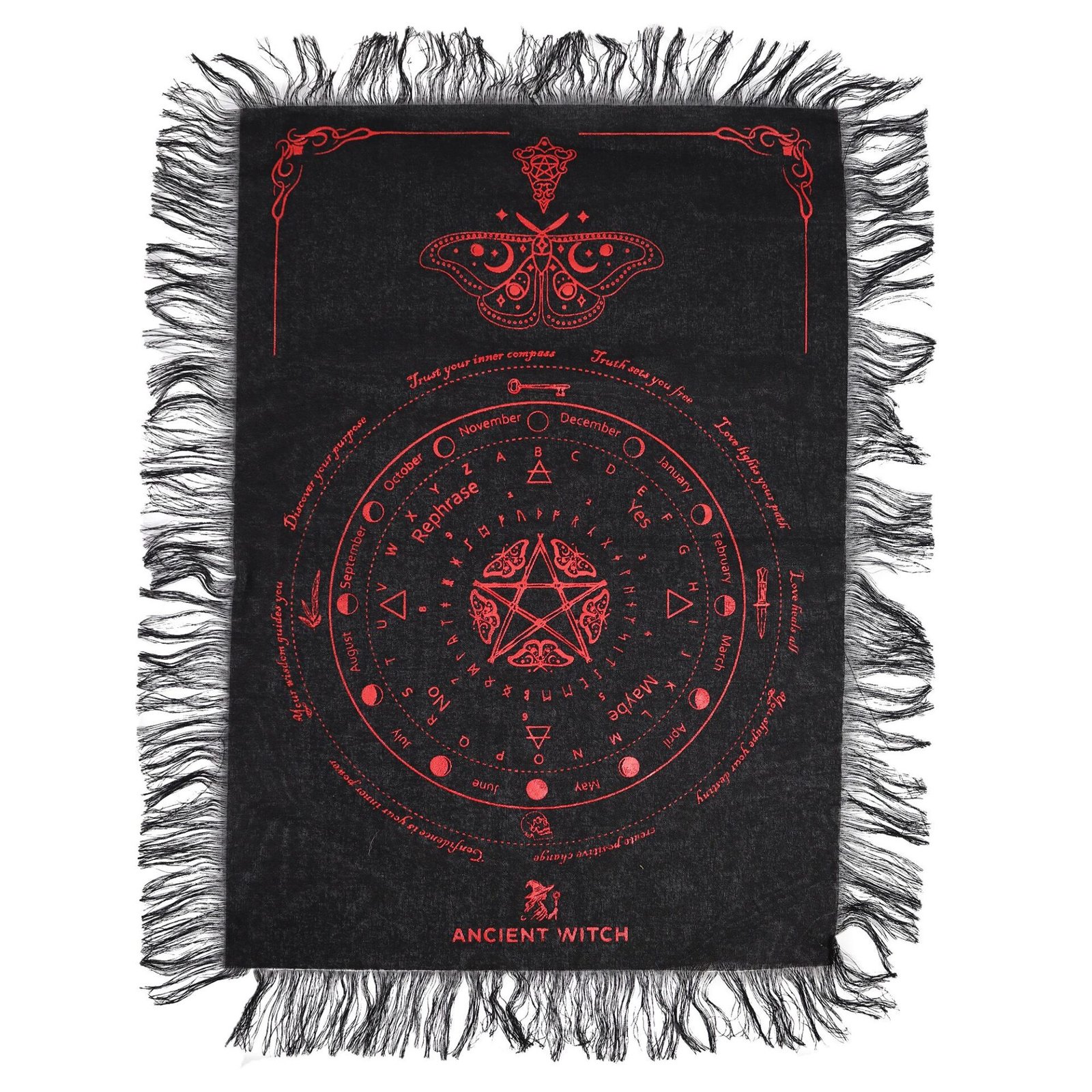 Paño antiguo de adivinación con péndulo de bruja - Polilla mística - negro y rojo sangre - Imagen 2