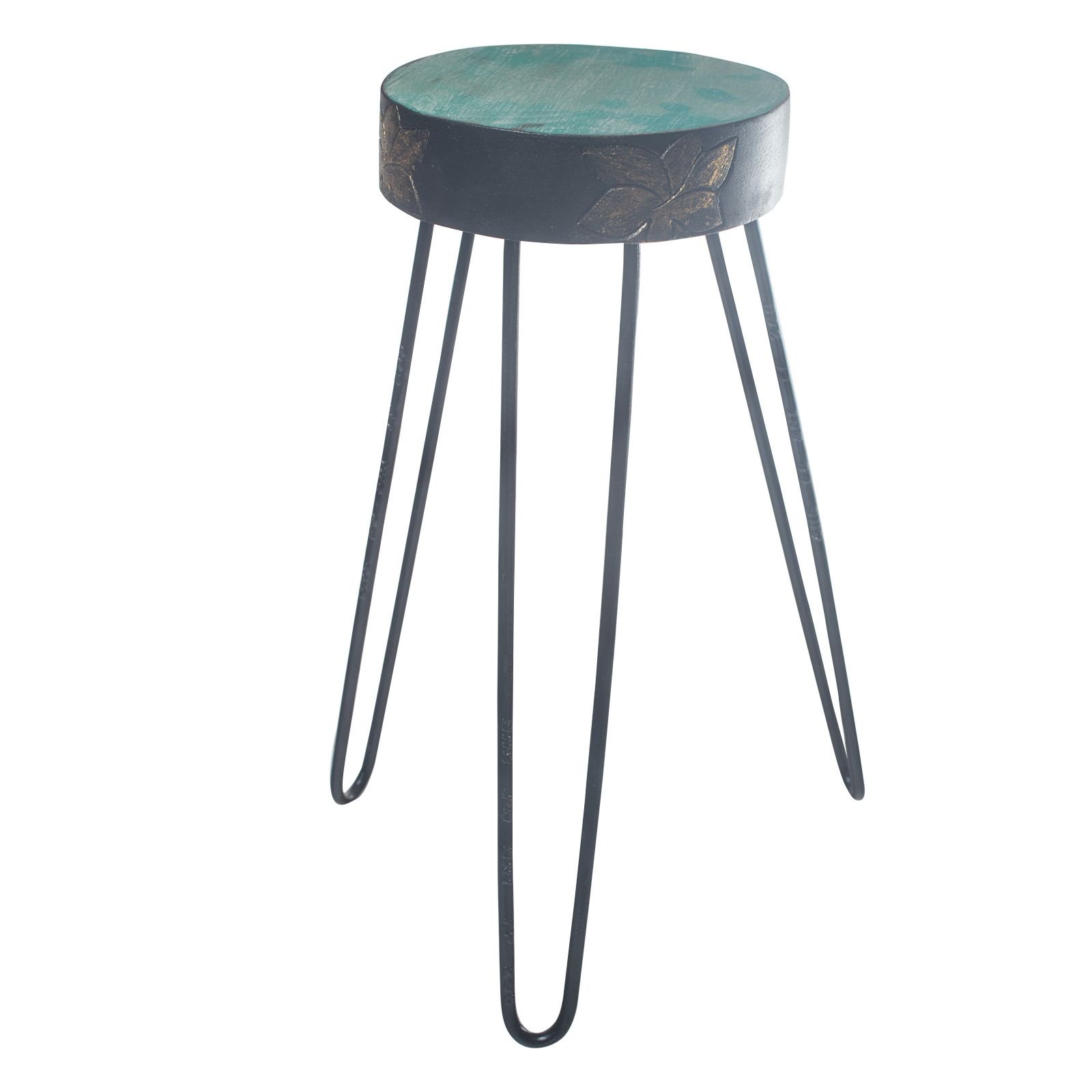 Soporte para plantas de madera Albasia - Detalle turquesa y dorado - Imagen 5