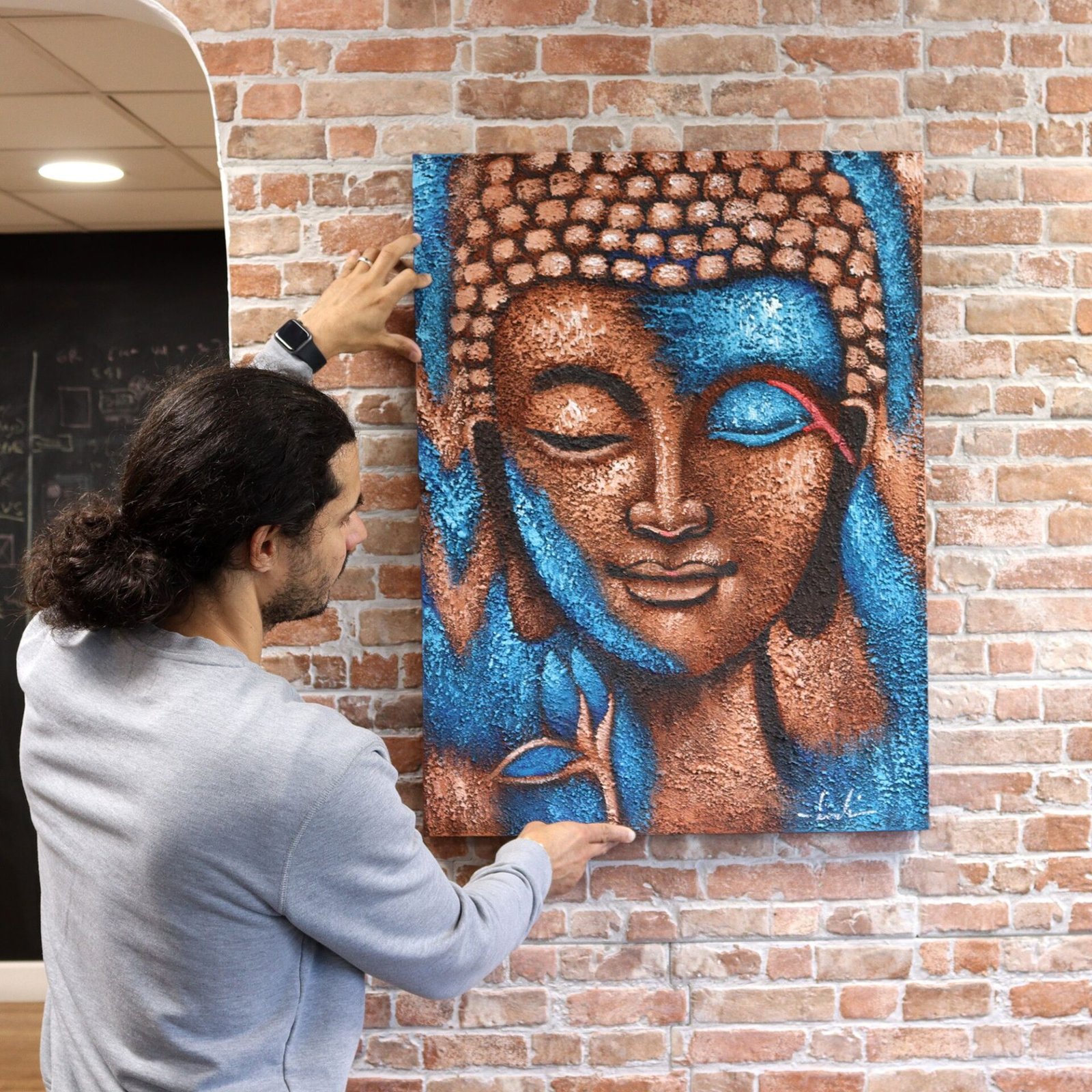 Pintura de Buda - Flor de plata y oro rosa - Imagen 2