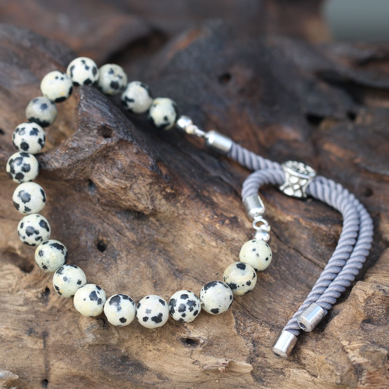 Pulsera de hilo gris con Jáspe Dálmata - Imagen 5