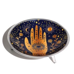 Plato de ofrendas esmaltado con tres patas - Hamsa azul medianoche
