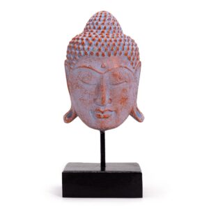 Cabeza de Buda Serenidad Grande sobre Soporte - Cobre Azul