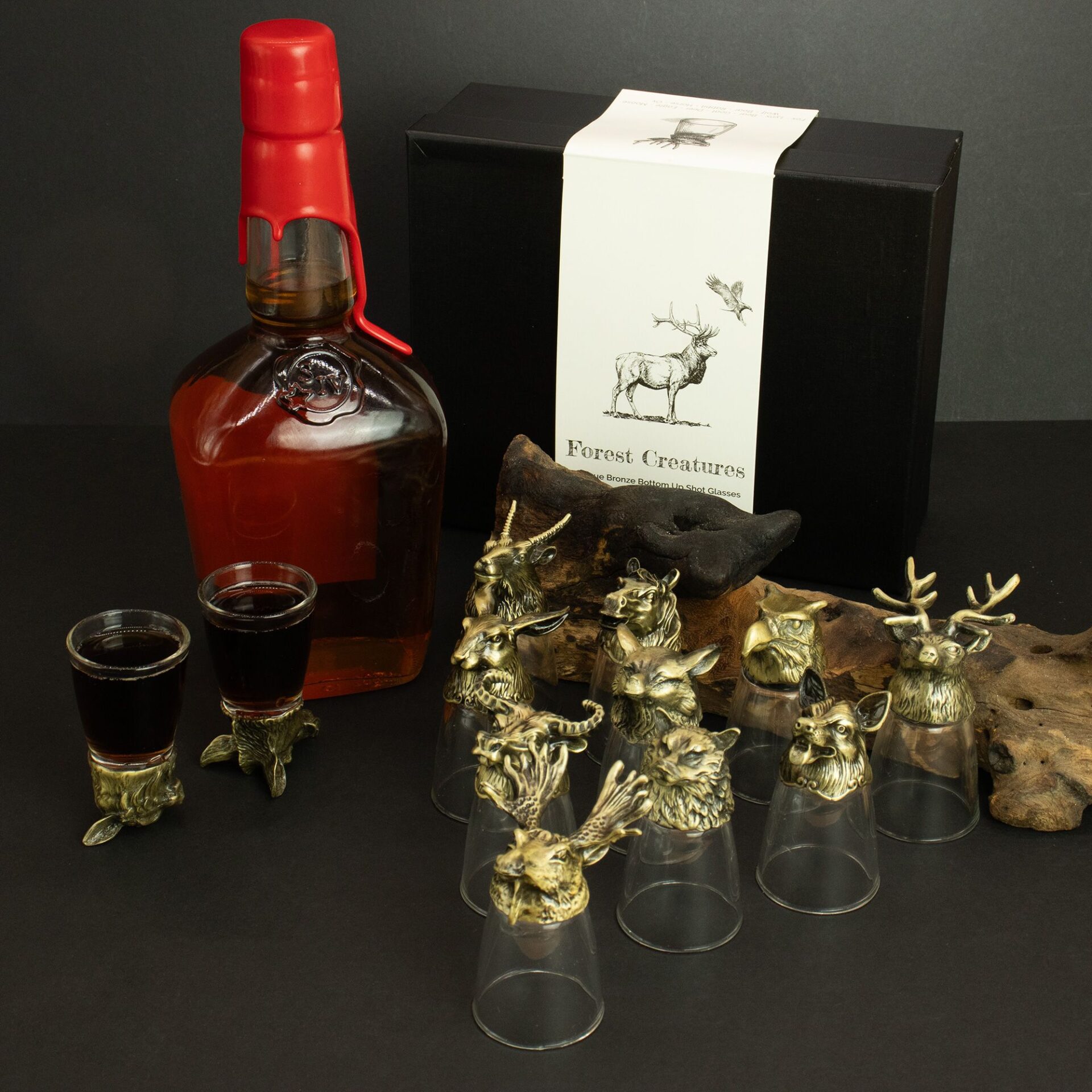Conjunto de regalo de 12 vasos de chupito Bottom Up (25ml) - Bosque y Criaturas Místicas - Bronce Antiguo - Imagen 5