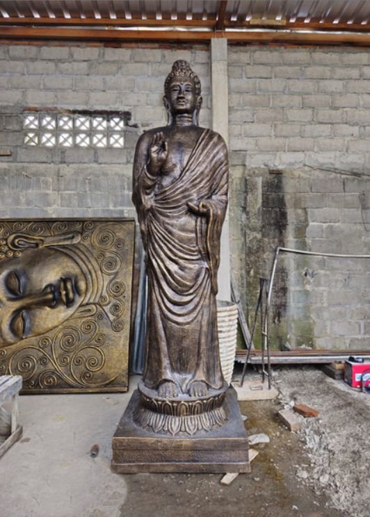 Estatua alta de Buda de pie de oro antiguo - 3 m de altura - Imagen 2