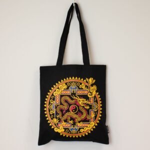 Bolso tote icónico y clásico - Dragón Yin y Yang - Negro 6 oz