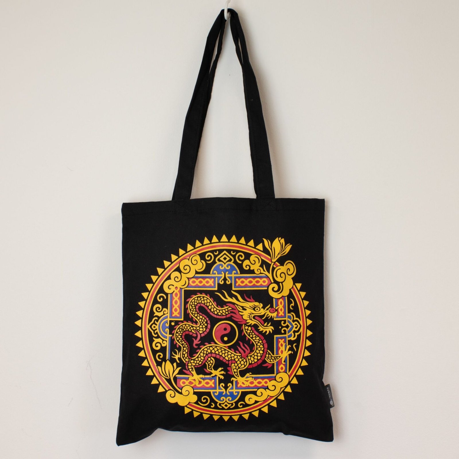 Bolso tote icónico y clásico - Dragón Yin y Yang - Negro 6 oz