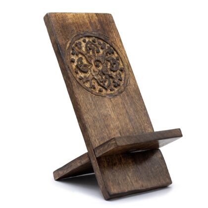 Soporte de madera tallada para teléfono - Mandala 20x9.5cm
