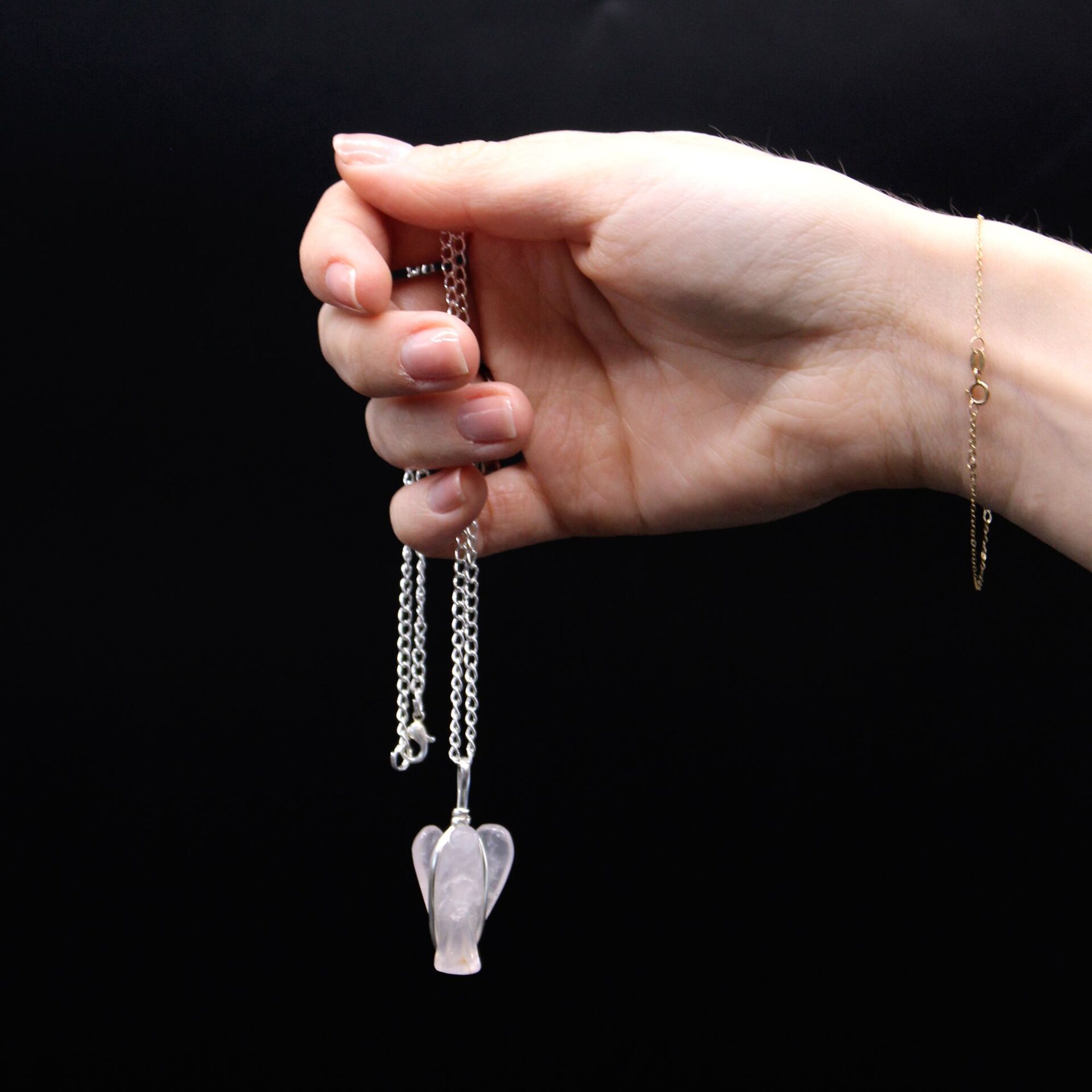 Colgante de ángel de la guarda con piedras preciosas - Cuarzo rosa - Imagen 2