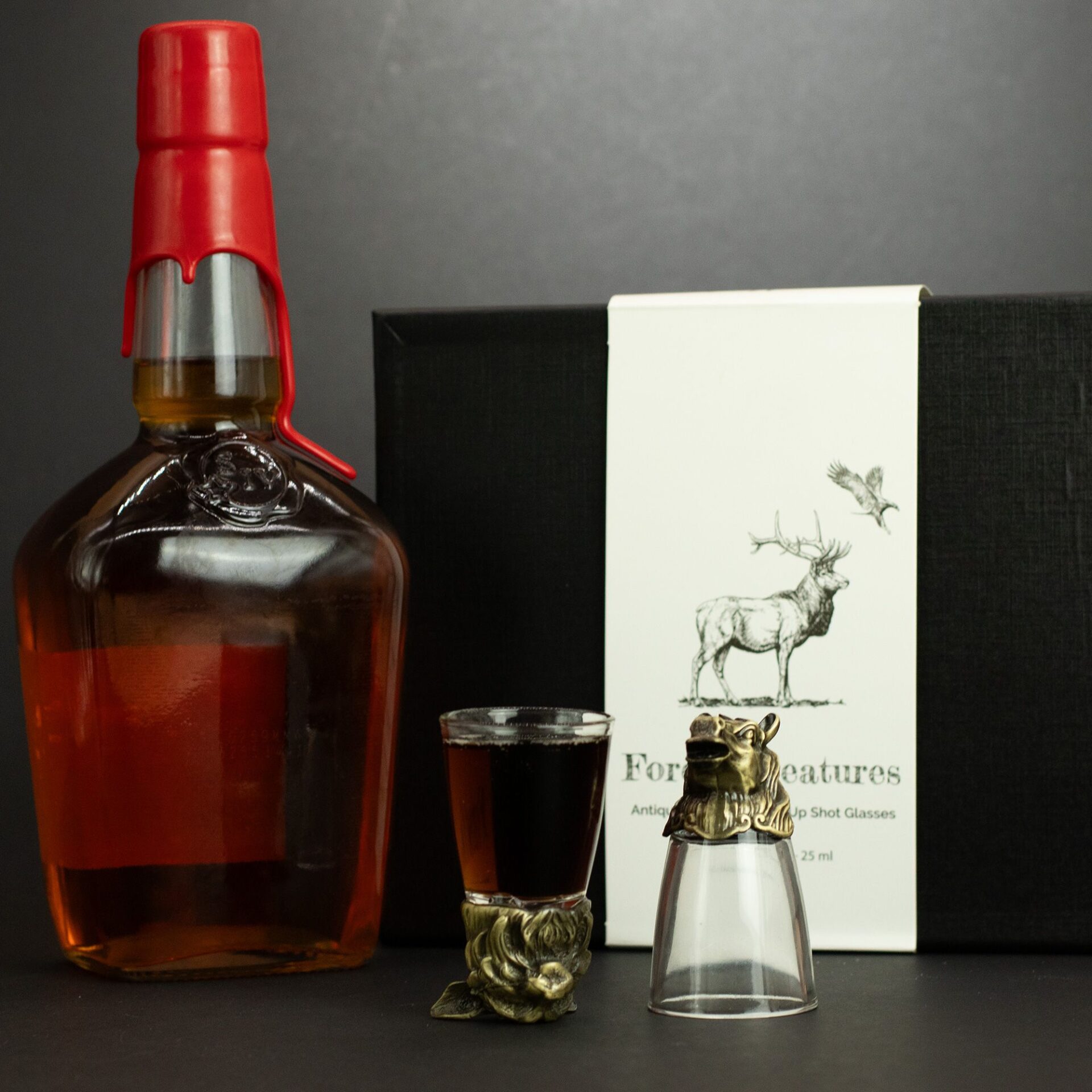 Conjunto de regalo de 12 vasos de chupito Bottom Up (25ml) - Bosque y Criaturas Místicas - Bronce Antiguo - Imagen 3