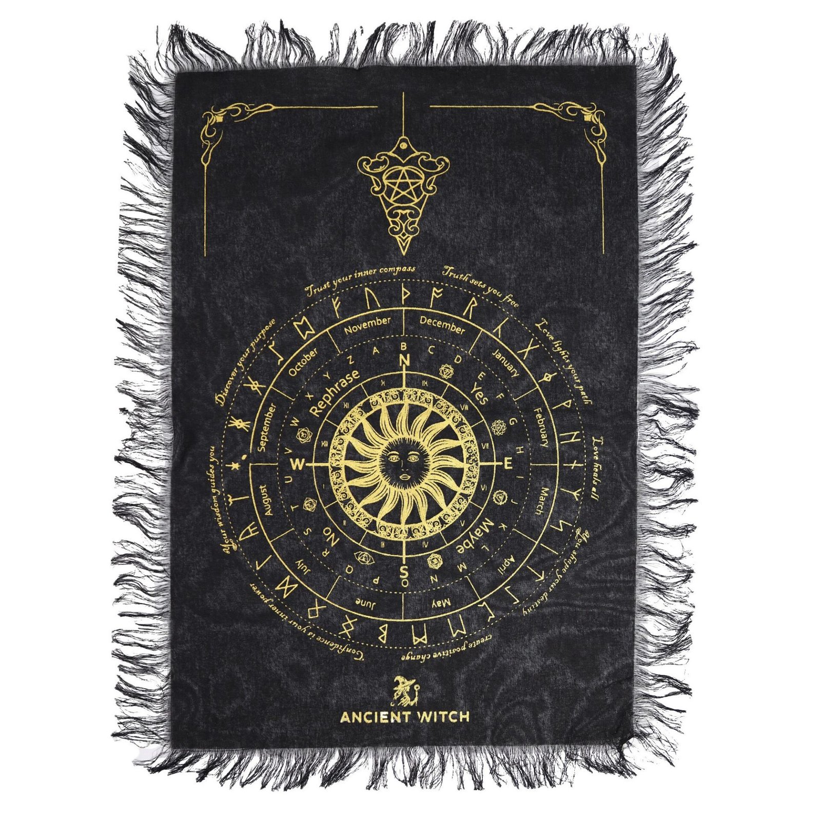 Tela de adivinación con péndulo de bruja antigua - Rostro del Sol - Negro y Oro - Imagen 2