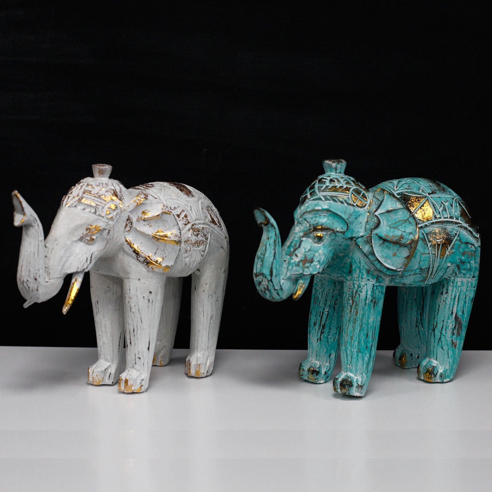 Elefante Tallado en Madera - Oro Turquesa - Imagen 4