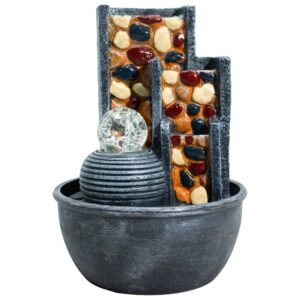 Fuente de agua de guijarros para pared con bola de cristal (19x19x28 cm)