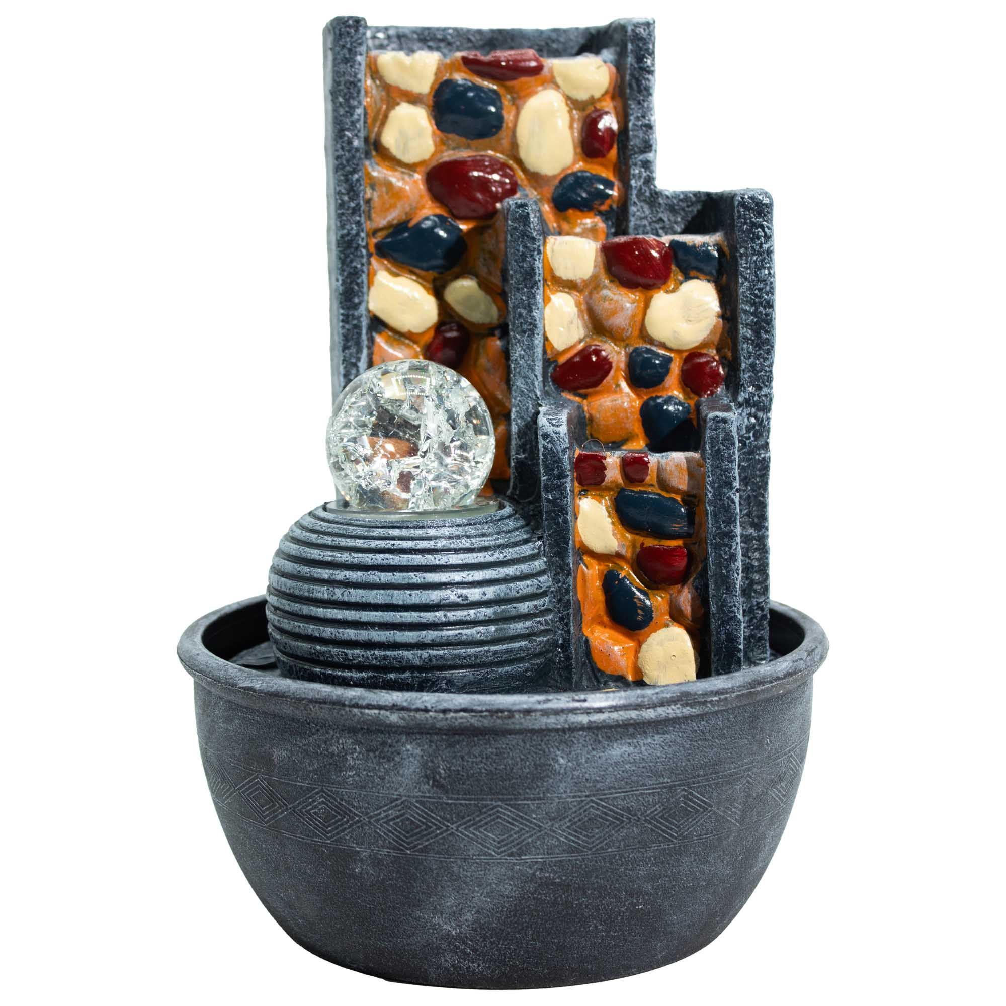 Fuente de agua de guijarros para pared con bola de cristal (19x19x28 cm)
